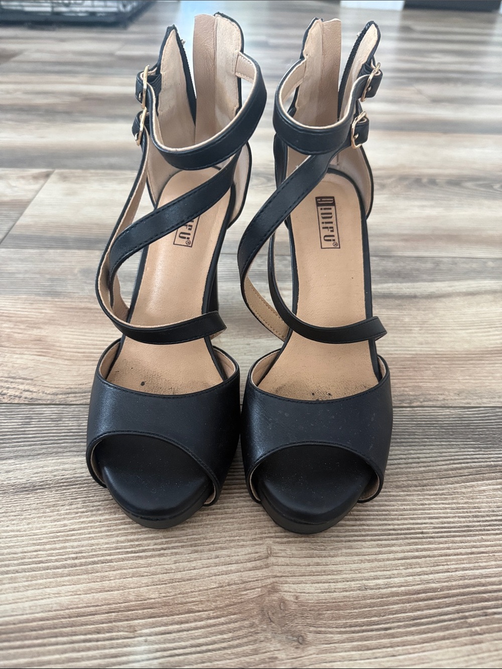 Dollhouse Black Crisscross Ankle Strap Platform Heels
